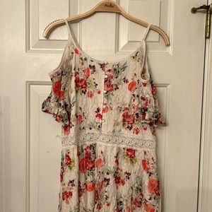 Disney Beauty and the Beast Floral lace Cold Shoulder‎ midi dress size L